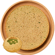 Round piece of khakhra flatbread on a terracotta plate with a small piece beside it.